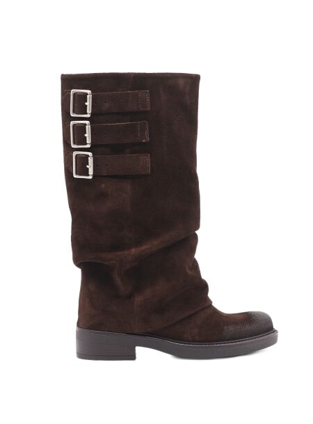Gisel moire Dames laarzen bruin suede