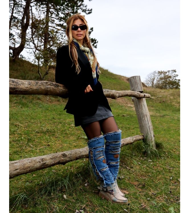 El Vaquero El Vaquero dames overkneelaarzen denim Taupe Denum El Vaquero Laarzen in Beige Denim online kopen.