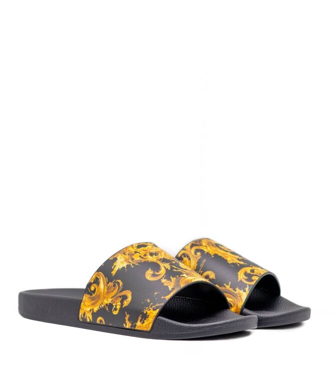 Versace Jeans Versace Jeans heren slipper zwart goud Zwart Goud Versace Jeans Couture Heren Slippers in Zwart online kopen