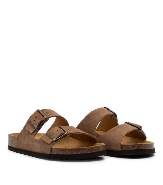 Scholl Scholl heren slippers rubberzool taupe Taupe Scholl Heren Slippers in Bruin online kopen