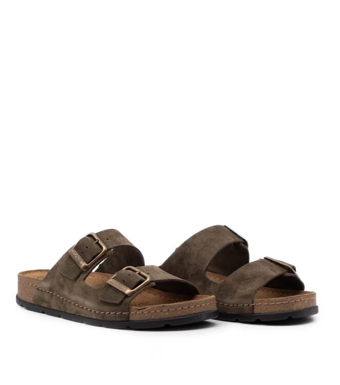 Scholl Scholl heren slippers ribberzool groen Khaki Scholl Heren Slippers in Donker Groen online kopen