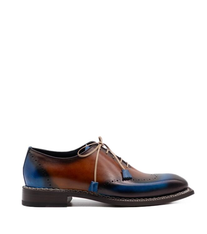 Harris Harris heren veterschoenen cognac blauw Rifin Miele Azzurrato Harris Nette Herenschoenen in Naturel Combi online kopen