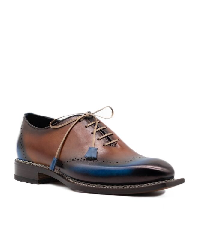 Harris Harris heren veterschoenen cognac blauw Rifin Miele Azzurrato Harris Nette Herenschoenen in Naturel Combi online kopen