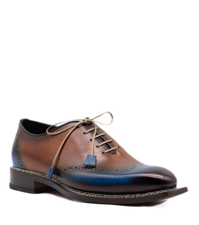 Harris Harris heren veterschoenen cognac blauw Rifin Miele Azzurrato Harris Nette Herenschoenen in Naturel Combi online kopen