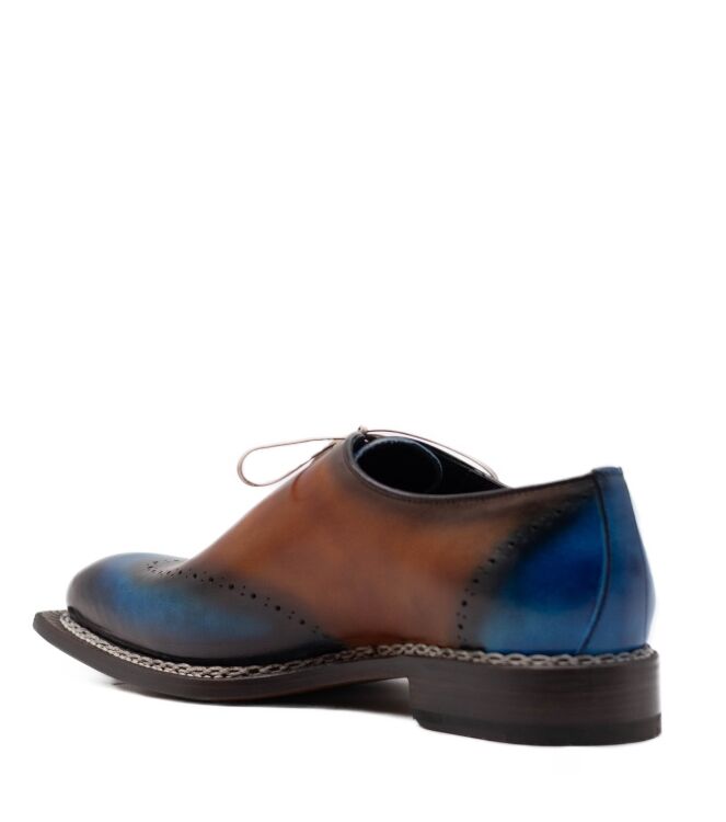 Harris Harris heren veterschoenen cognac blauw Rifin Miele Azzurrato Harris Nette Herenschoenen in Naturel Combi online kopen