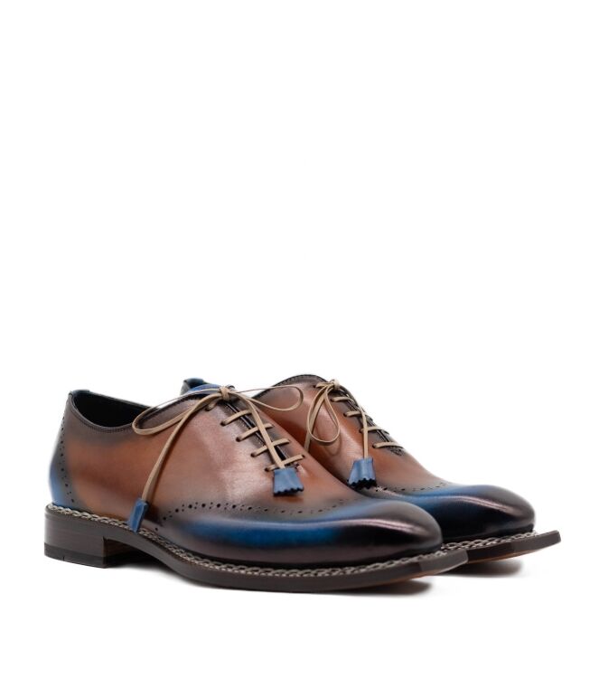 Harris Harris heren veterschoenen cognac blauw Rifin Miele Azzurrato Harris Nette Herenschoenen in Naturel Combi online kopen