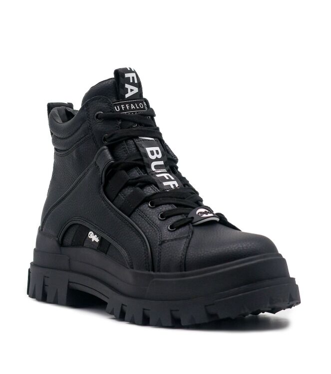 Buffalo Buffalo heren veterschoenen zwart vegan Black Vegan Buffalo Heren Halfhoge Veterschoenen in Zwart online kopen