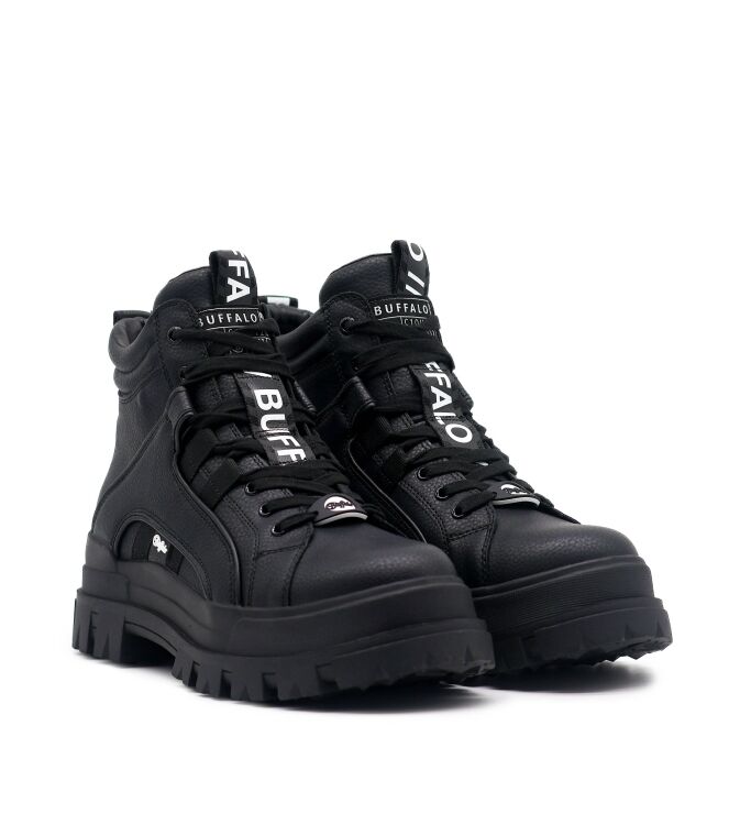 Buffalo Buffalo heren veterschoenen zwart vegan Black Vegan Buffalo Heren Halfhoge Veterschoenen in Zwart online kopen