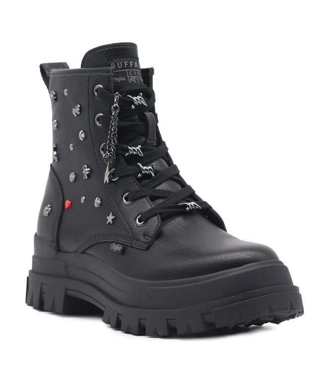 Buffalo Buffalo heren veterboots zwart Black Vegan Nappa Buffalo Heren Halfhoge Veterboots in Zwart online kopen