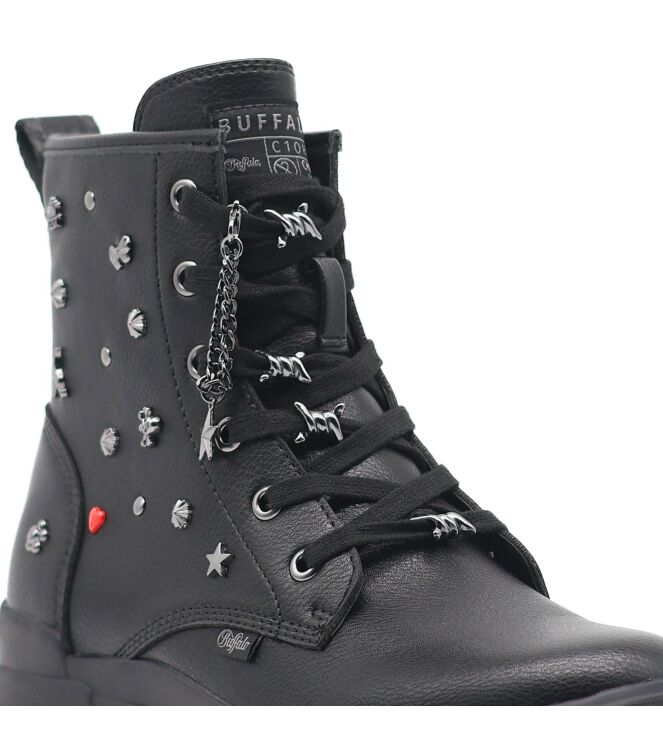 Buffalo Buffalo heren veterboots zwart Black Vegan Nappa Buffalo Heren Halfhoge Veterboots in Zwart online kopen