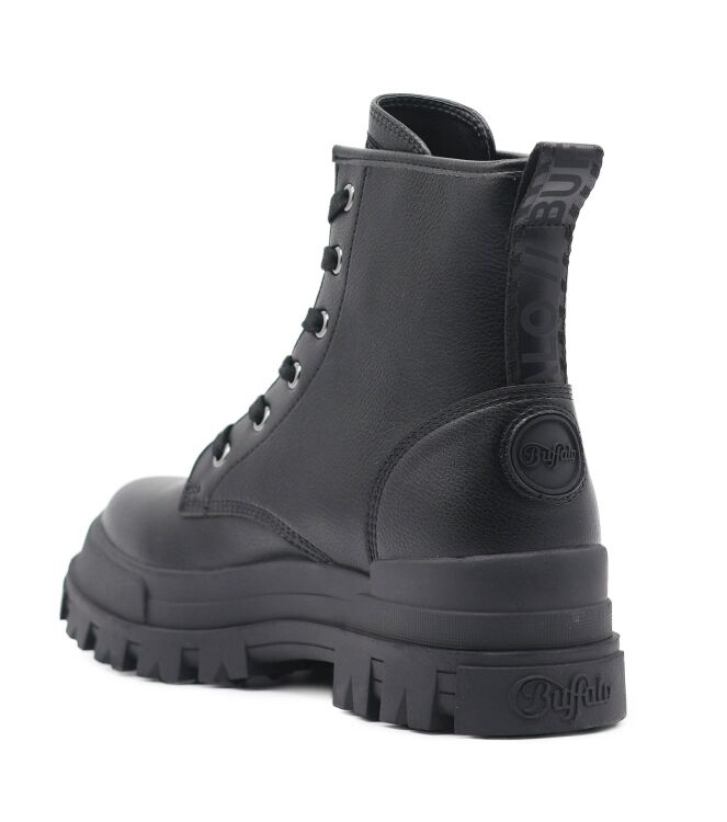 Buffalo Buffalo heren veterboots zwart Black Vegan Nappa Buffalo Heren Halfhoge Veterboots in Zwart online kopen