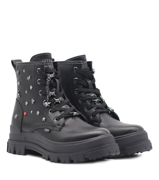 Buffalo Buffalo heren veterboots zwart Black Vegan Nappa Buffalo Heren Halfhoge Veterboots in Zwart online kopen