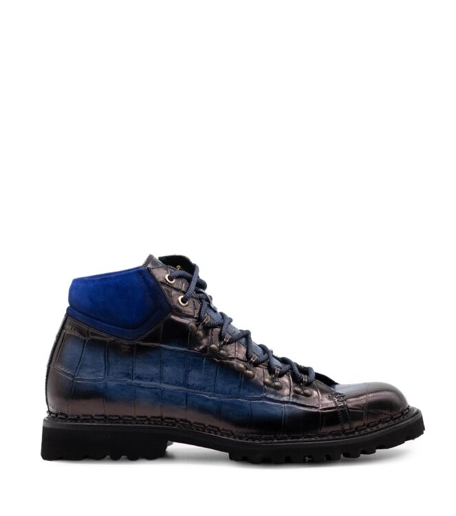 Harris Harris heren veterschoenen blauw combi Cocco Azzuro Sfumato Harris Heren Halfhoge Veterschoenen in Blauw online kopen