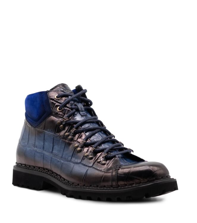 Harris Harris heren veterschoenen blauw combi Cocco Azzuro Sfumato Harris Heren Halfhoge Veterschoenen in Blauw online kopen