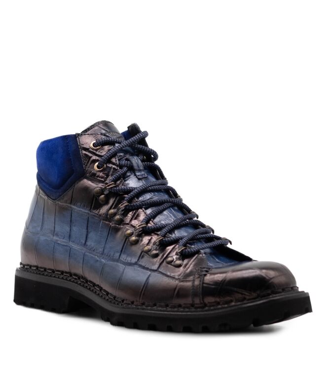 Harris Harris heren veterschoenen blauw combi Cocco Azzuro Sfumato Harris Heren Halfhoge Veterschoenen in Blauw online kopen