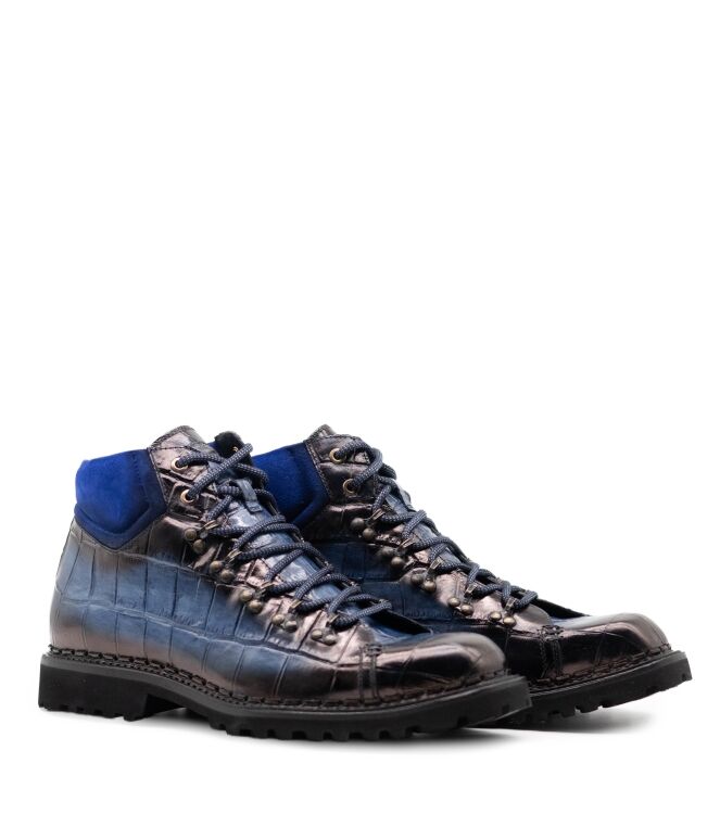 Harris Harris heren veterschoenen blauw combi Cocco Azzuro Sfumato Harris Heren Halfhoge Veterschoenen in Blauw online kopen
