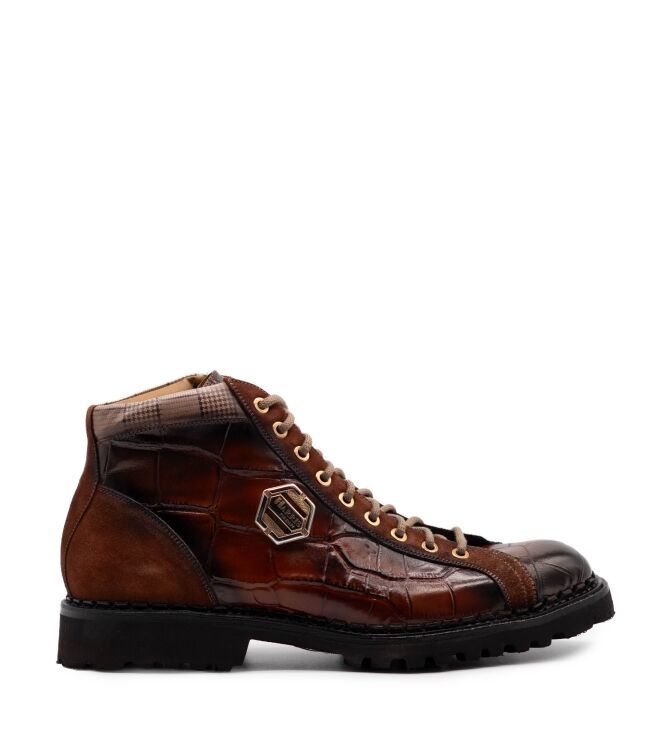 Harris Harris heren veterschoenen cognac combi Cocco Rifin Miele Cam. Kaleido Harris Heren Halfhoge Veterschoenen in Bruin Naturel online kopen