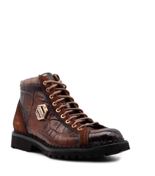 Harris Harris heren veterschoenen cognac combi Cocco Rifin Miele Cam. Kaleido Harris Heren Halfhoge Veterschoenen in Bruin Naturel online kopen