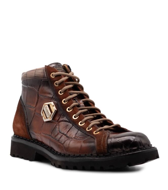 Harris Harris heren veterschoenen cognac combi Cocco Rifin Miele Cam. Kaleido Harris Heren Halfhoge Veterschoenen in Bruin Naturel online kopen