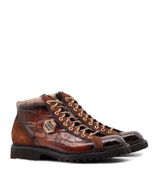 Harris Harris heren veterschoenen cognac combi Cocco Rifin Miele Cam. Kaleido Harris Heren Halfhoge Veterschoenen in Bruin Naturel online kopen