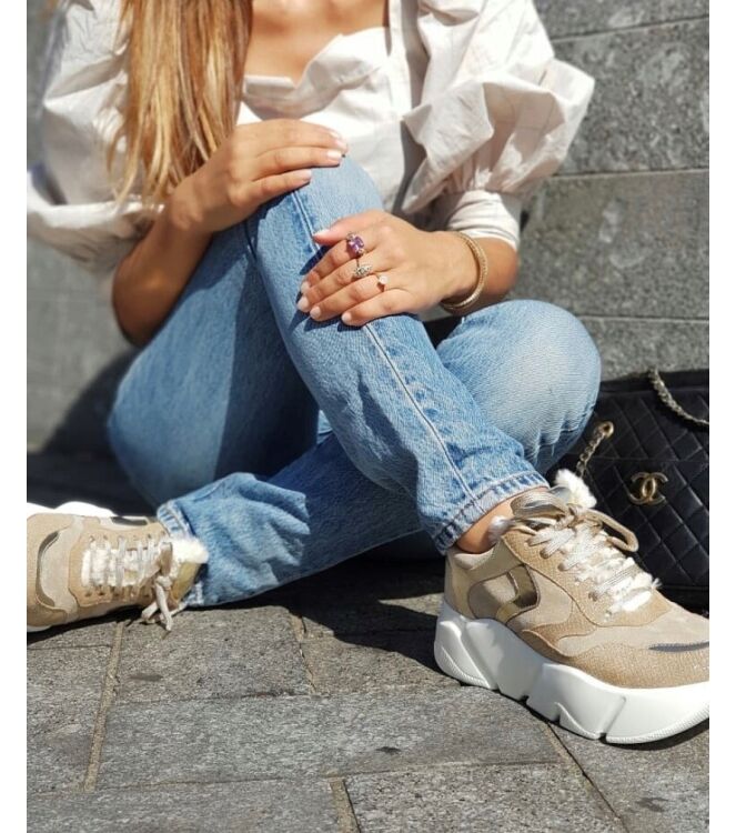 Voile Blanche Voile Blanche dames sneakers plateau goud Glitter Platino Voile Blanche Monster Dames Sneakers in Goud online kopen