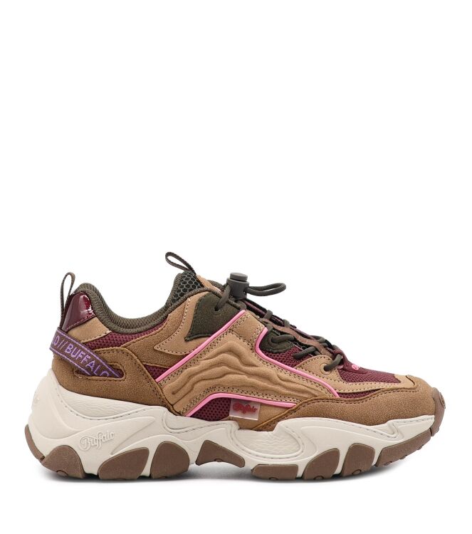 Buffalo Buffalo dames sneakers beige combi Vegan Nubuck Mesh Beige Red Buffalo Dames Sneakers in Beige online kopen
