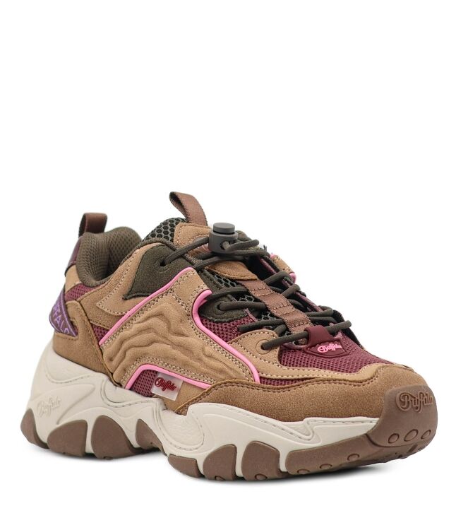 Buffalo Buffalo dames sneakers beige combi Vegan Nubuck Mesh Beige Red Buffalo Dames Sneakers in Beige online kopen