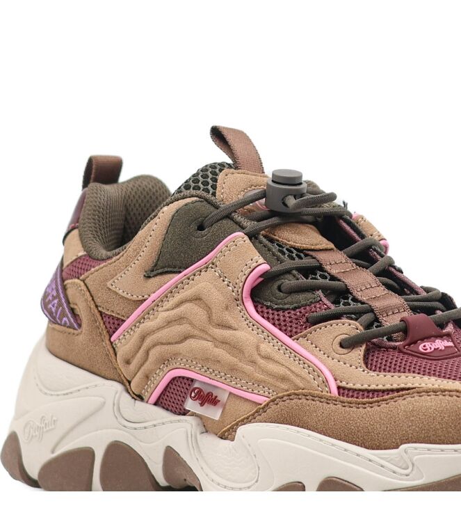Buffalo Buffalo dames sneakers beige combi Vegan Nubuck Mesh Beige Red Buffalo Dames Sneakers in Beige online kopen