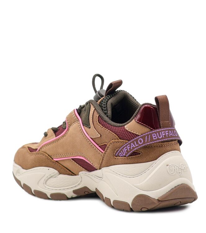 Buffalo Buffalo dames sneakers beige combi Vegan Nubuck Mesh Beige Red Buffalo Dames Sneakers in Beige online kopen