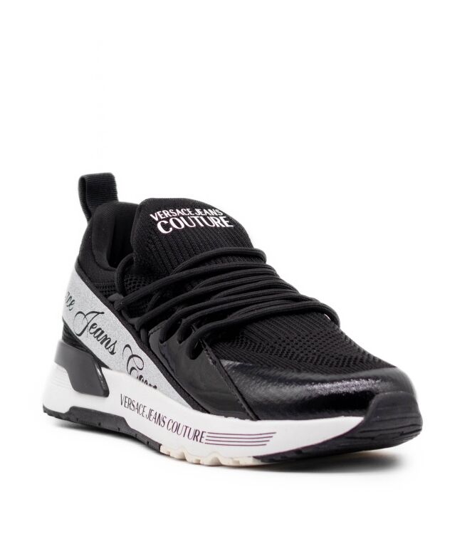 Versace Jeans Versace Jeans dames sneaker zwart combi Black Shiny Coated Versace Jeans Couture Dames Sneakers in Zwart online kopen
