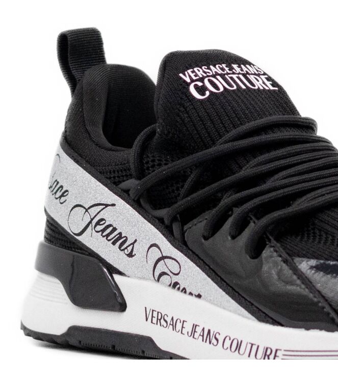 Versace Jeans Versace Jeans dames sneaker zwart combi Black Shiny Coated Versace Jeans Couture Dames Sneakers in Zwart online kopen
