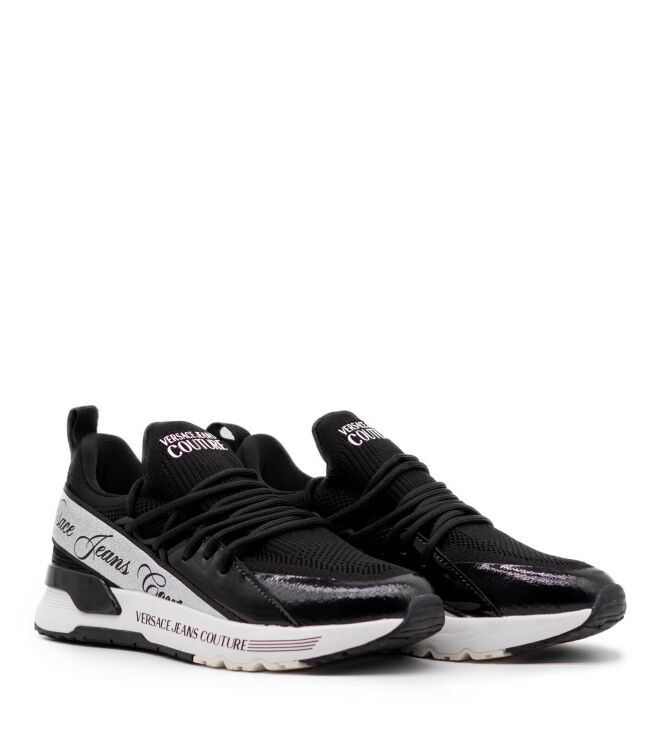 Versace Jeans Versace Jeans dames sneaker zwart combi Black Shiny Coated Versace Jeans Couture Dames Sneakers in Zwart online kopen
