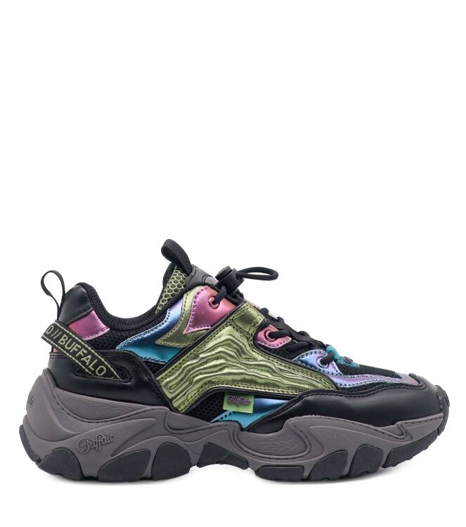 Buffalo Buffalo dames sneakers zwart groen Black Green Buffalo Dames Sneakers in Zwart online kopen