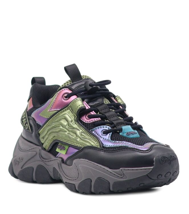 Buffalo Buffalo dames sneakers zwart groen Black Green Buffalo Dames Sneakers in Zwart online kopen