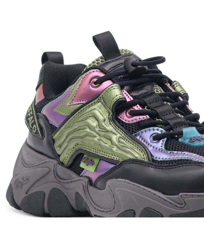 Buffalo Buffalo dames sneakers zwart groen Black Green Buffalo Dames Sneakers in Zwart online kopen
