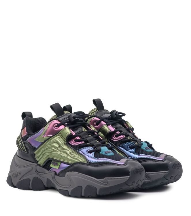 Buffalo Buffalo dames sneakers zwart groen Black Green Buffalo Dames Sneakers in Zwart online kopen