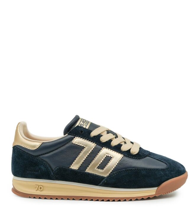 Back70 Back70 dames sneakers blauw goud Sprong Nappa Navy Gold Back70 Dames Sneakers Blauw Goud