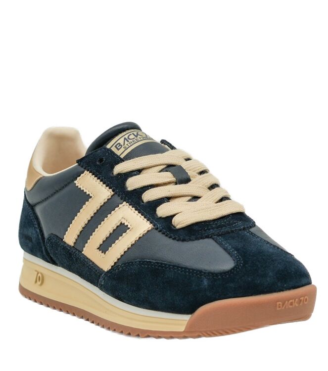 Back70 Back70 dames sneakers blauw goud Sprong Nappa Navy Gold Back70 Dames Sneakers Blauw Goud