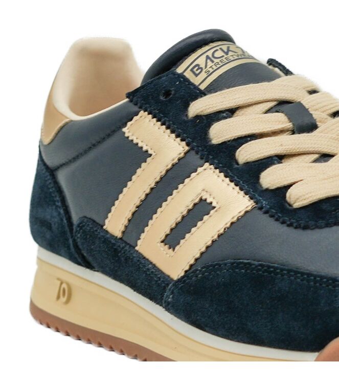 Back70 Back70 dames sneakers blauw goud Sprong Nappa Navy Gold Back70 Dames Sneakers Blauw Goud