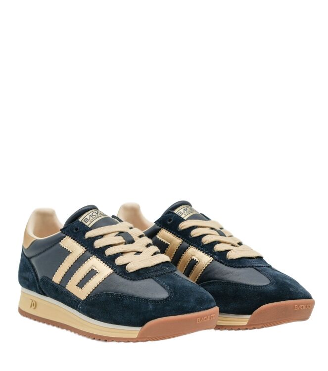 Back70 Back70 dames sneakers blauw goud Sprong Nappa Navy Gold Back70 Dames Sneakers Blauw Goud
