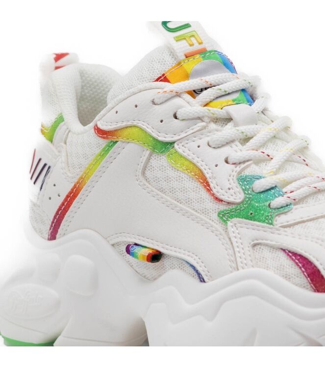 buffalo buffalo dames sneakers plateauzolen wit White Rainbow buffalo Dames Sneakers Plateauzolen Wit