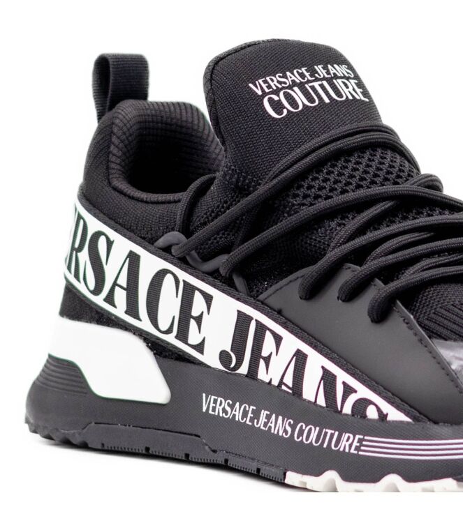 Versace Jeans Versace Jeans heren sneakers zwart combi Black Shiny Coated Versace Jeans Couture Heren Sneakers in Zwart online kopen